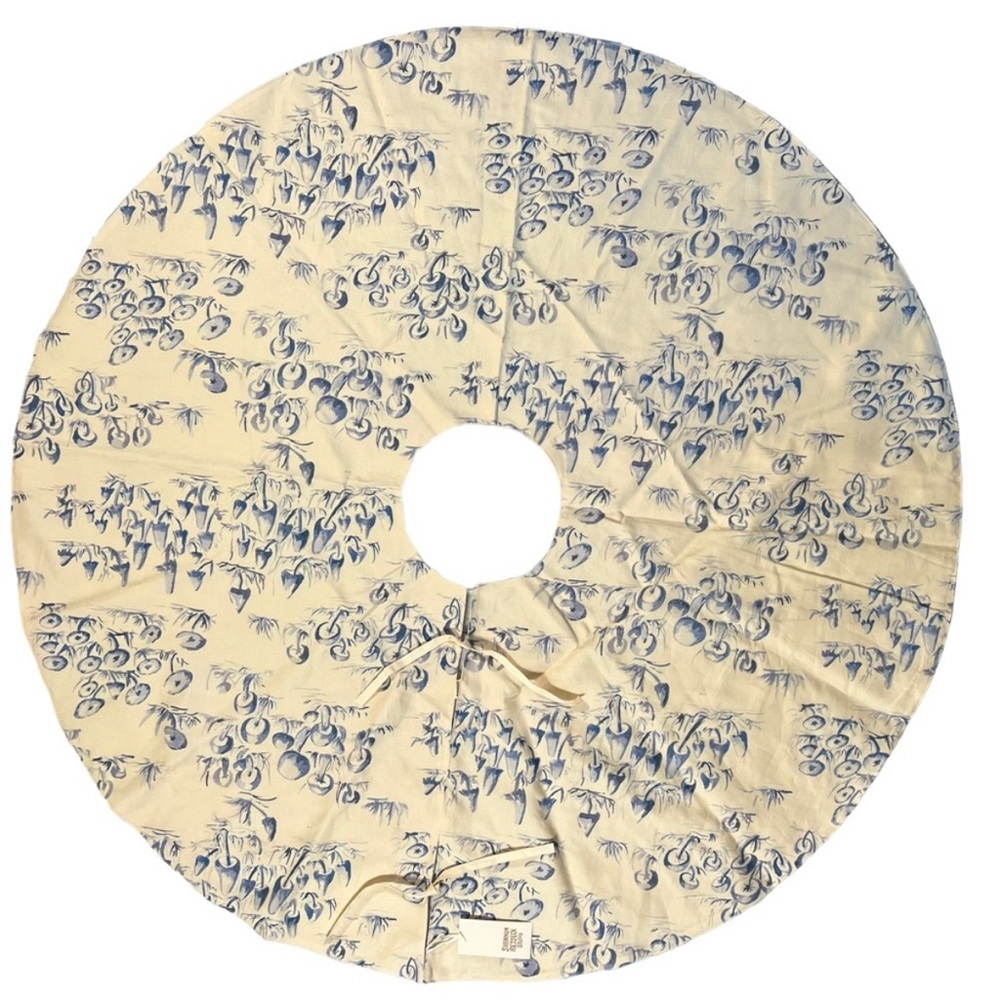 Shannon Retseck Studio Linen Tree Skirt Mushroom Toile Denim Blue & Cream NWT